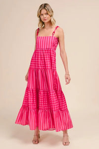 SO ME Stripe Tiered Maxi Dress with Colorful Chain Strap - Brittney MADE