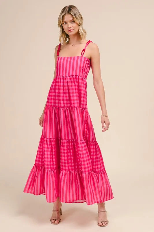 SO ME Stripe Tiered Maxi Dress with Colorful Chain Strap - Brittney MADE