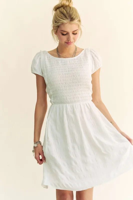 Davi & Dani Crossed Back Short Sleeve Dress with Pockets - Brittney MADE