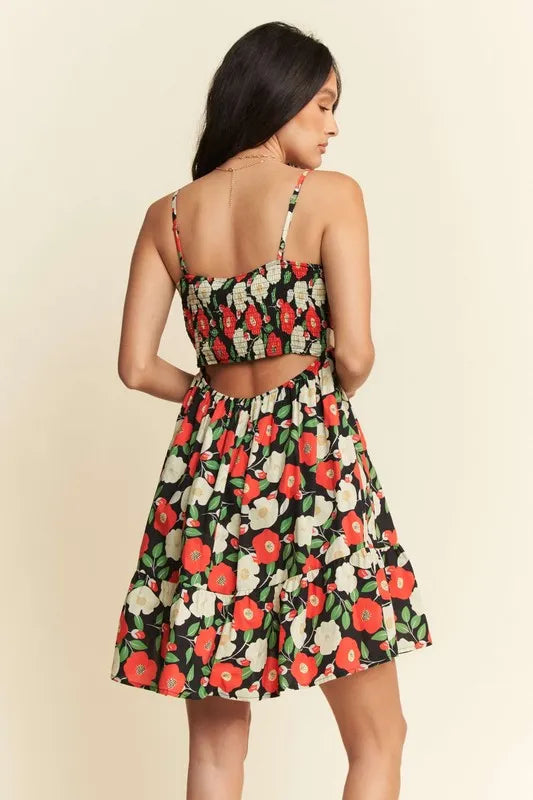 Davi & Dani Floral Scalloped Cutout Back Mini Dress - Brittney MADE