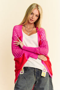 Davi & Dani Openwork Contrast Open Front Cardigan - Brittney MADE