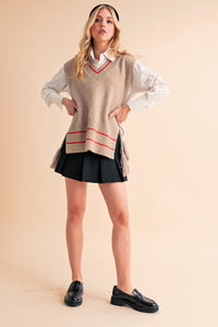 Aemi + Co Ribbed V-Neck Sweater Vest with Tassel - Brittney MADE