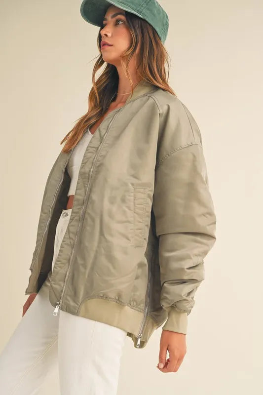 MABLE Back Ruched Utiltiy Bomber Jacket - Brittney MADE