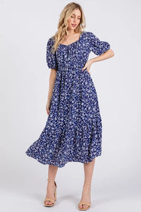 Ces Femme Floral Square Neck Puff Sleeve Midi Dress - Brittney MADE