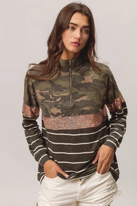 BiBi Camouflage French Terry Knit Top - Brittney MADE