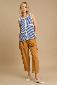 Umgee Round Neck Texture Striped Tank - Brittney MADE
