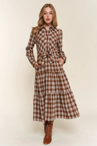 And the Why Plaid Tiered Midi Shirt Dress - Brittney MADE