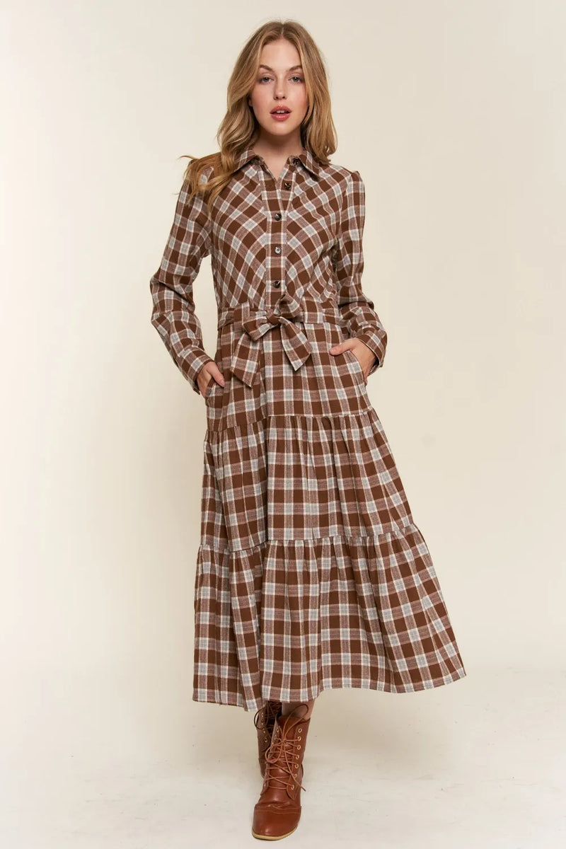And the Why Plaid Tiered Midi Shirt Dress - Brittney MADE