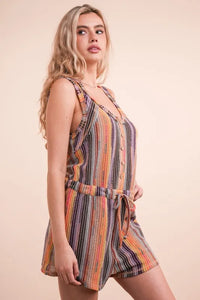 VERY J Crochet Multi Color Striped Casual Summer Romper - Brittney MADE
