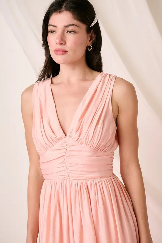 Mittoshop Ruched V-Neck Sleeveless Midi Dress - Brittney MADE