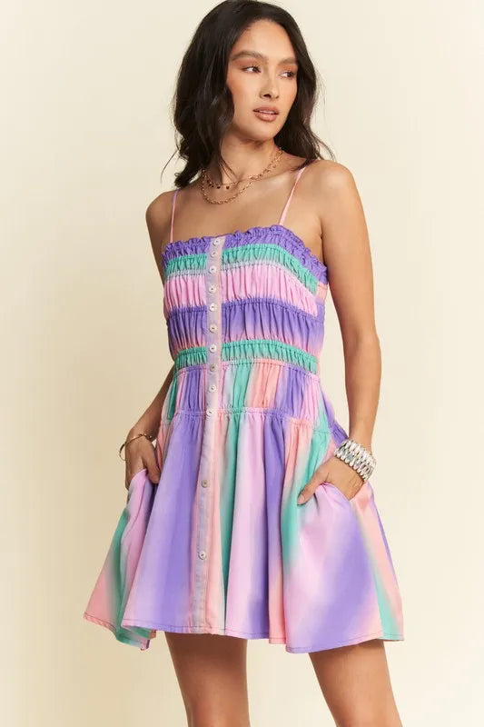 Davi & Dani Multi Color Ombre Printed Bodice Button Up Dress - Brittney MADE