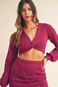 MABLE Front Twisted Knit Top and Midi Skirt Set - Brittney MADE