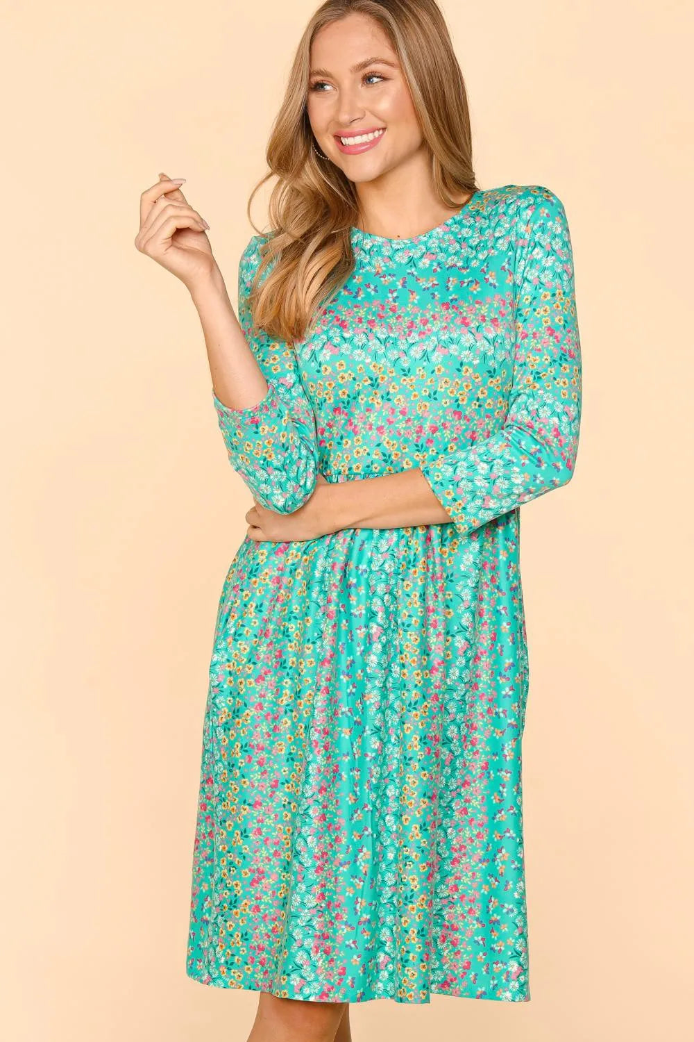 Haptics Round Neck Floral Dress with Pockets - Brittney MADE