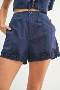 MABLE Crochet Lace Detail Crop Top and Shorts Set - Brittney MADE