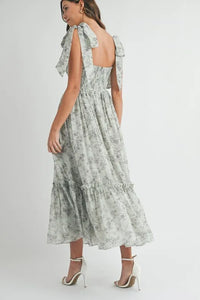 MABLE Floral Bust Ruched Midi Dress with Shoulder Tie - Brittney MADE