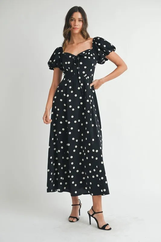 MABLE Polka Dot Puff Sleeve Midi Dress - Brittney MADE