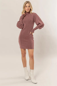HYFVE Glitter Mock Neck Long Sleeve Mini Dress - Brittney MADE