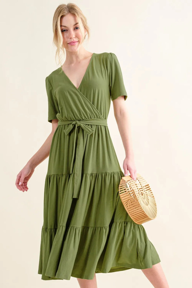 And The Why Soft Short Sleeve Tiered Midi Dress - Brittney MADE