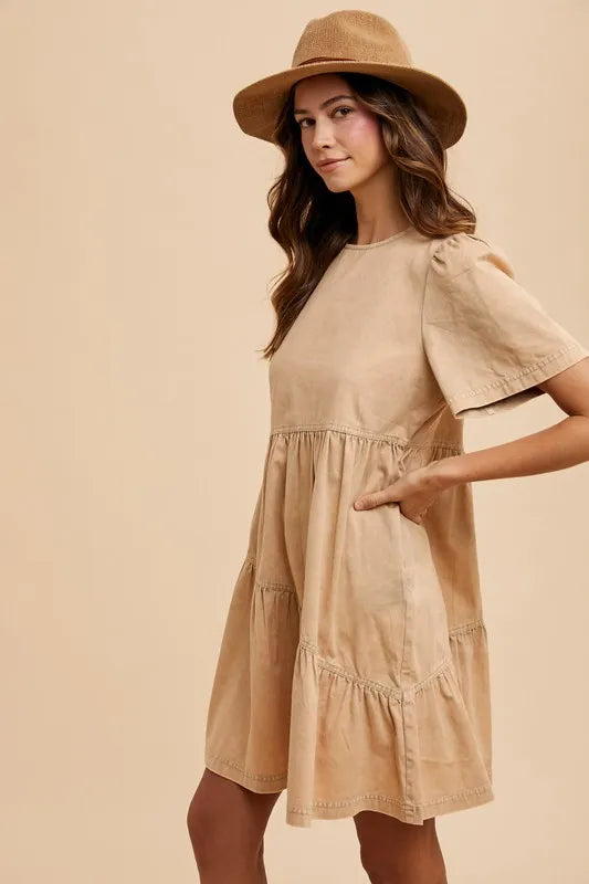 Annie Wear Mineral Washed Round Neck Short Sleeve Denim Dress - Brittney MADE