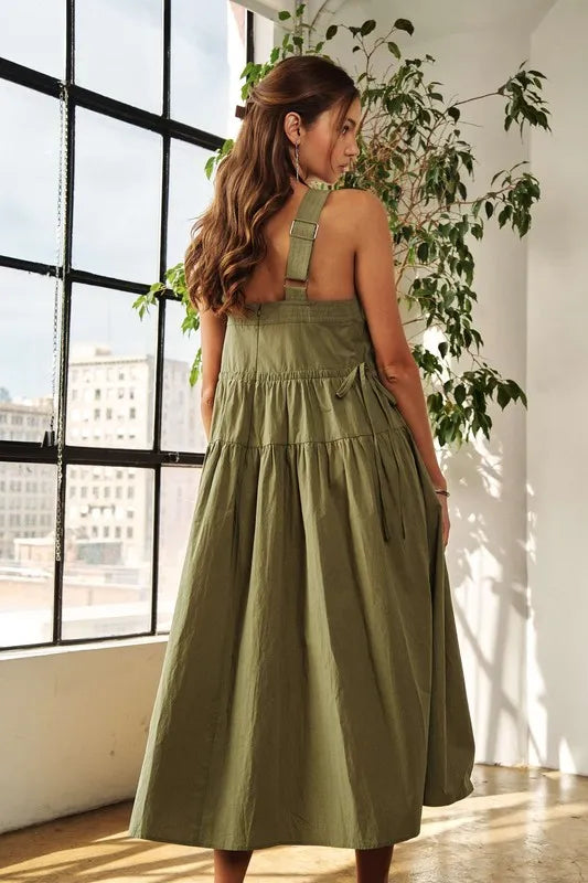ADORA Crisscross Wide Strap Drawstring Detail Midi Dress - Brittney MADE