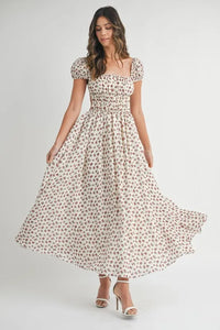 MABLE Floral Print Puff Sleeve Gathered Midi Dress - Brittney MADE