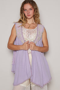 POL Embroidered Pearls Open Front Sleeveless Cardigan - Brittney MADE