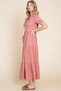BOMBOM Short Sleeve Tiered Maxi Dress - Brittney MADE