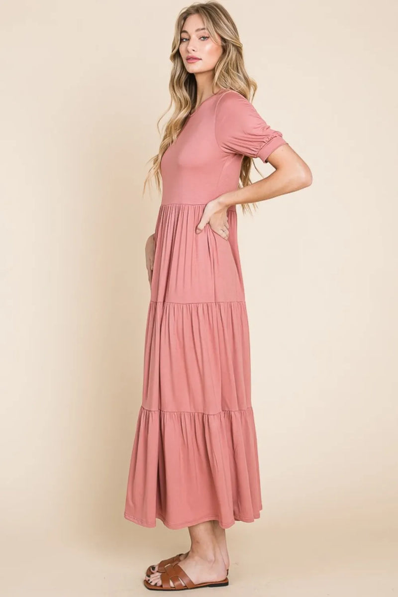 BOMBOM Short Sleeve Tiered Maxi Dress - Brittney MADE