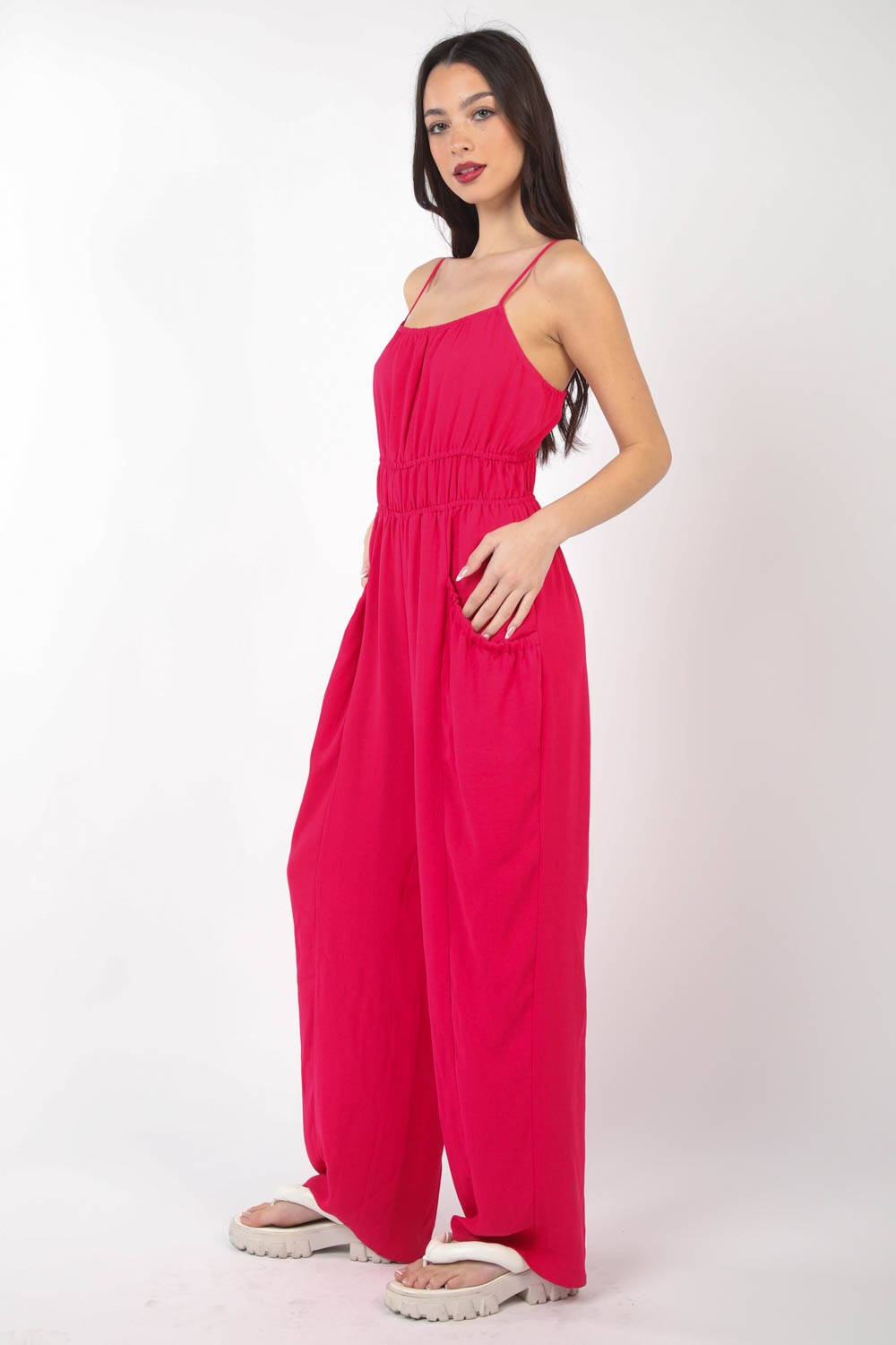 VERY J Pintuck Detail Woven Sleeveless Jumpsuit - Brittney MADE
