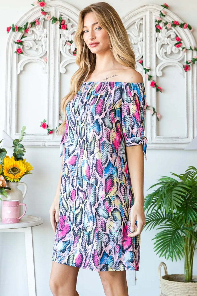 Heimish Full Size Off Shoulder Snake Mini Dress - Brittney MADE