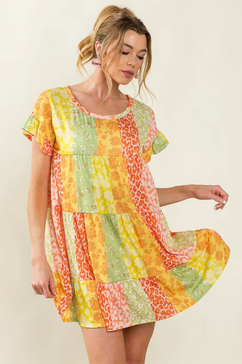 BiBi Leopard Short Sleeve Tiered Dress - Brittney MADE