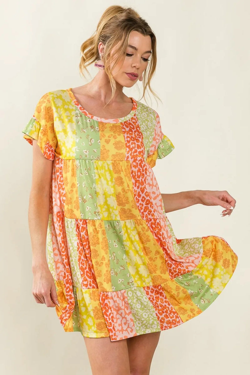 BiBi Leopard Short Sleeve Tiered Dress - Brittney MADE
