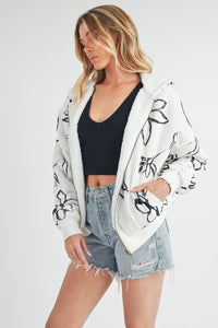 Aemi + Co Flower Print Zip Up Sherpa Hoodie - Brittney MADE