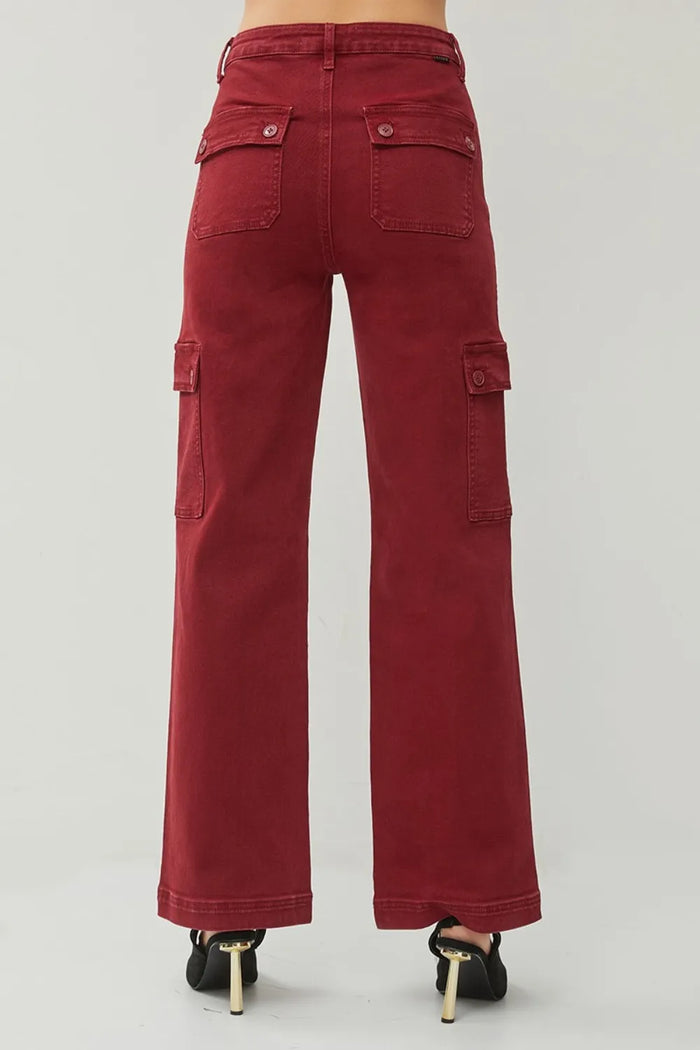 RISEN Full Size High Rise Wide Leg Cargo Jeans - Brittney MADE