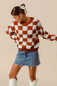 SO ME Loose Fit Checkered Sweater Top - Brittney MADE