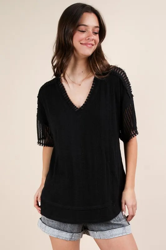 VERY J Oversized Contrast Knit Comfy Casual Top - Brittney MADE
