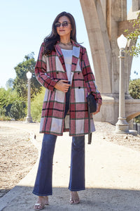 Double Take Full Size Plaid Button Up Lapel Collar Coat - Brittney MADE