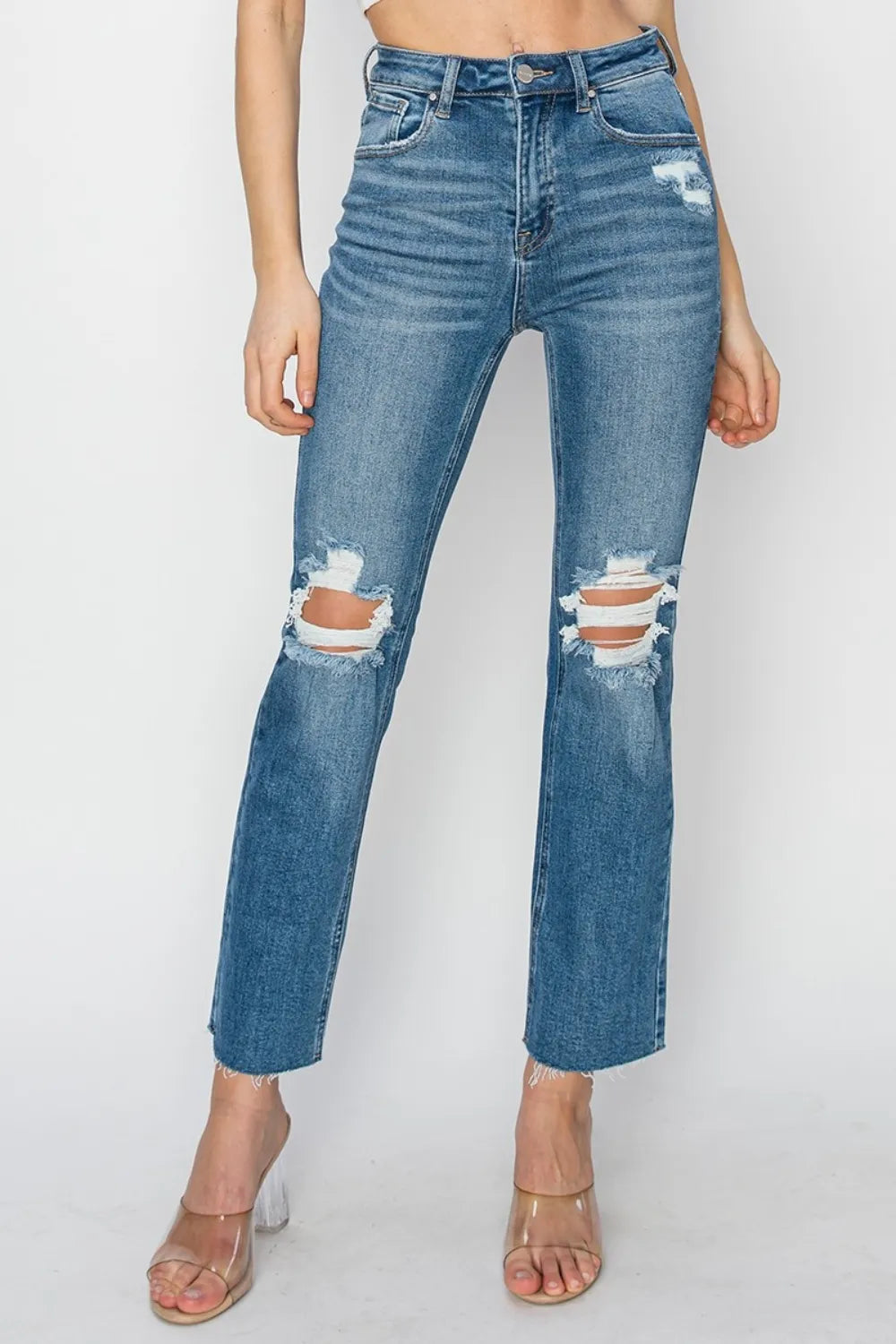 RISEN High Rise Distressed Ankle Jeans - Brittney MADE