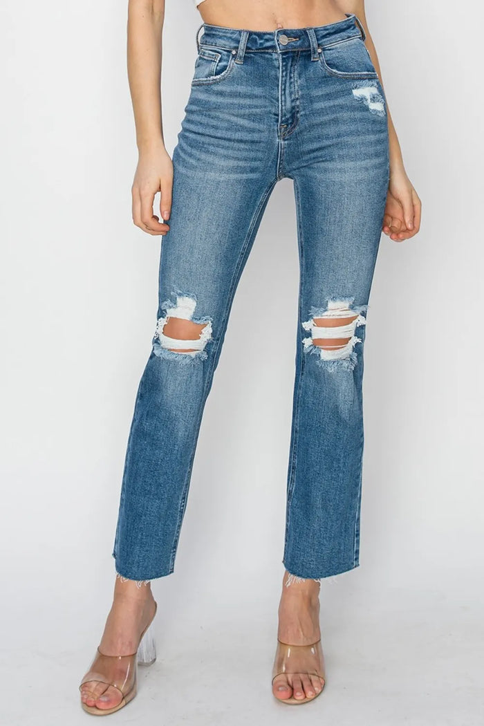 RISEN High Rise Distressed Ankle Jeans - Brittney MADE