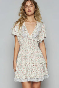 POL Cutout Back Frill Floral V-Neck Short Sleeve Mini Dress - Brittney MADE
