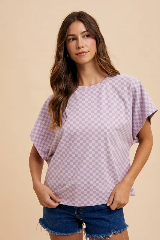 Annie Wear Checkered Round Neck Short Sleeve T-Shirt - Brittney MADE
