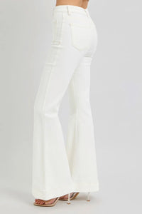 RISEN Full Size High Rise Front Patch Pocket Flare Jeans - Brittney MADE
