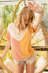 BiBi Round Neck Color Block Short Sleeve T-Shirt - Brittney MADE