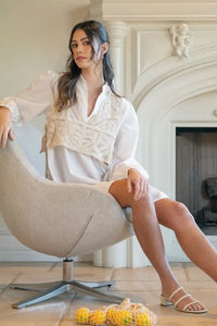 Annie Wear Crochet Vest Notched Long Sleeve Shirt Dress - Brittney MADE