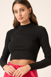 Mittoshop Mock Neck Long Sleeve Crop Knit Top - Brittney MADE