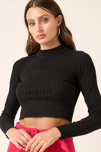 Mittoshop Mock Neck Long Sleeve Crop Knit Top - Brittney MADE