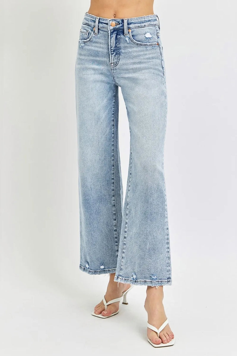 RISEN Full Size Tummy Control High Rise Crop Wide Leg Jeans - Brittney MADE