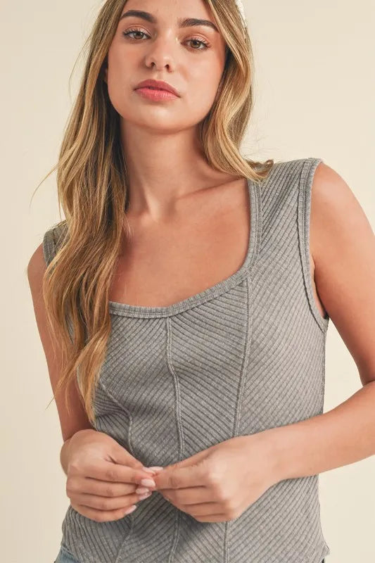 Aemi + Co Exposed Seam Ribbed Wide Strap Tank - Brittney MADE