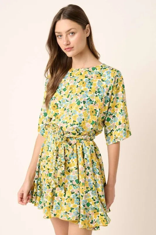 Mittoshop Floral Tie Waist Half Sleeve Mini Dress - Brittney MADE