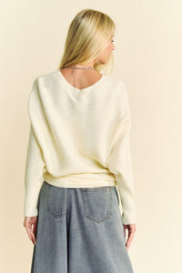 Davi & Dani Round Neck Batwing Sleeve Sweater - Brittney MADE